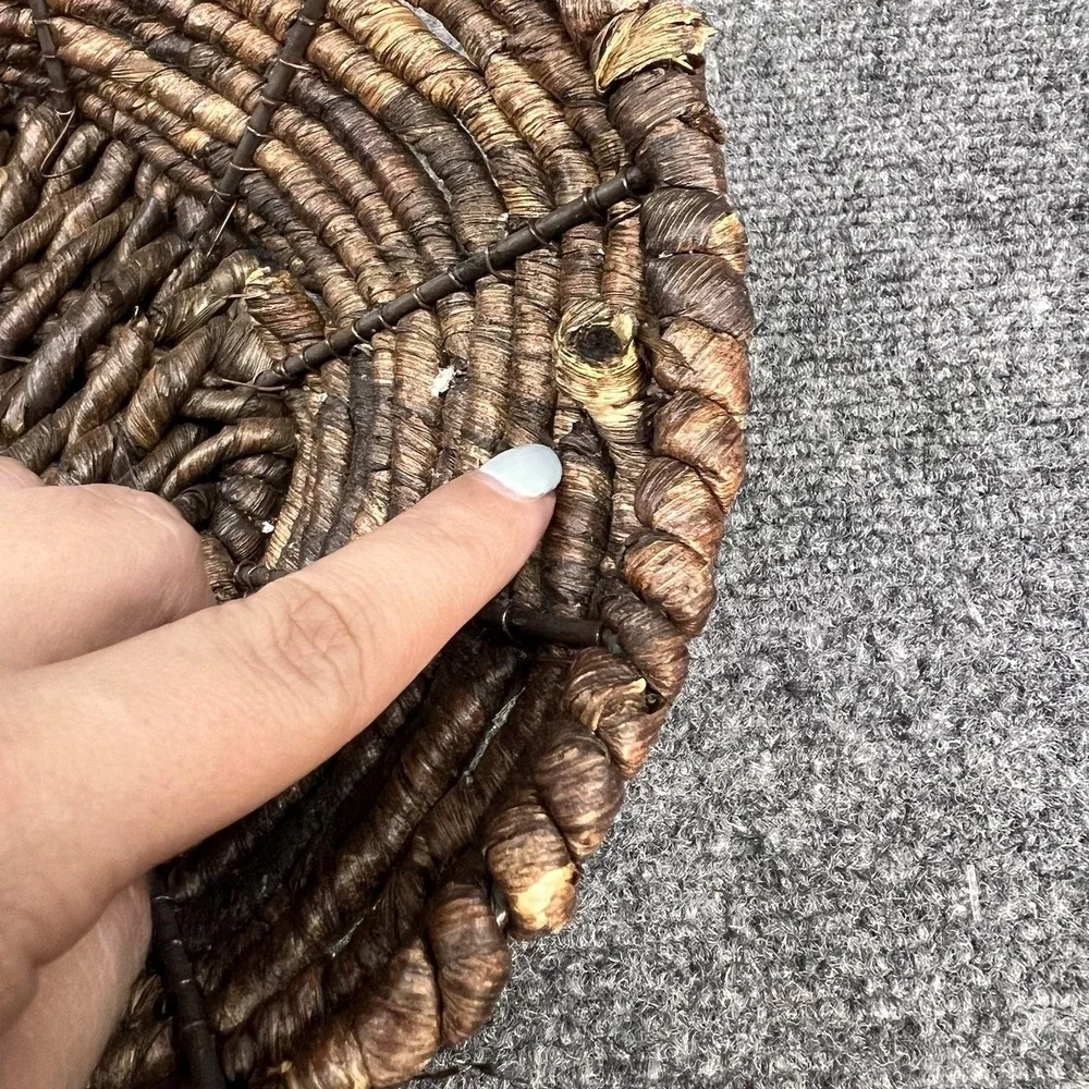 Dark Brown Woven Handled Oval Rustic Open Basket Heavy Cottagecore Boho Decor